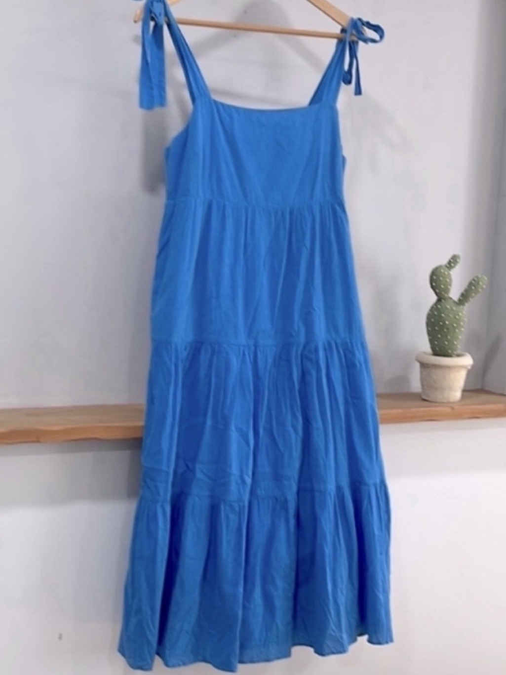 Madewell Blue Tie Strap Tiered Midi Dress, Size M, Nwt
